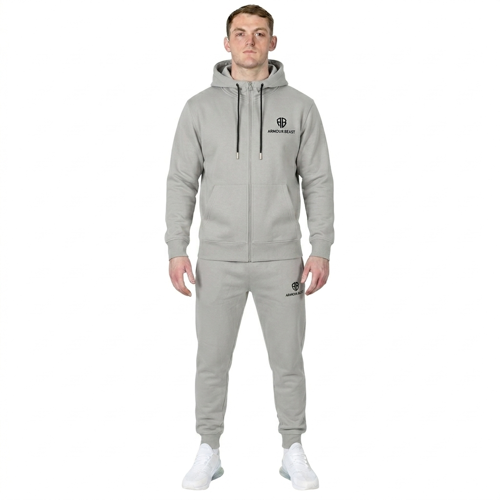 Apex Performance Fleece Zipper Tracksuit – Silver