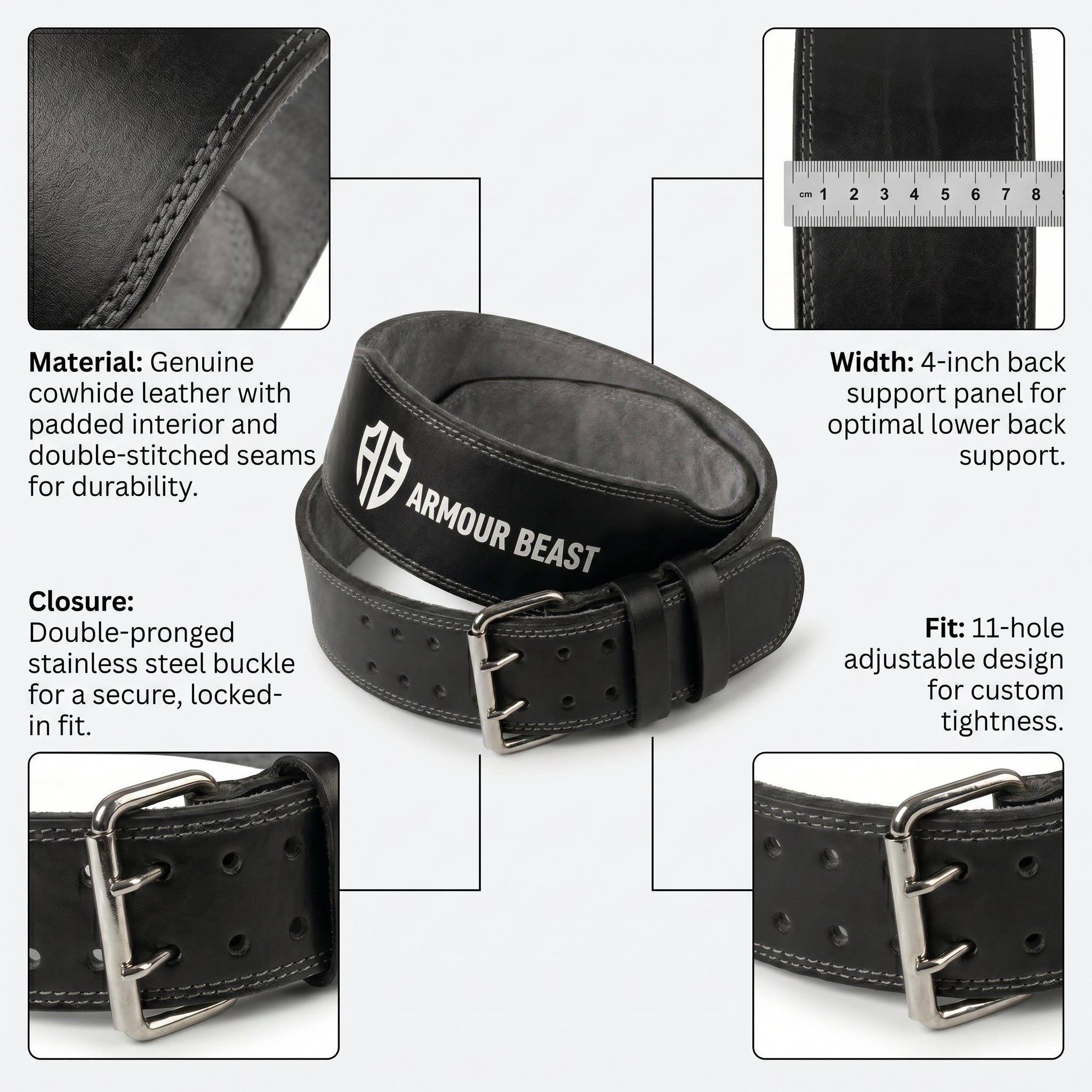 4 inch Leather Weightlifting Belt