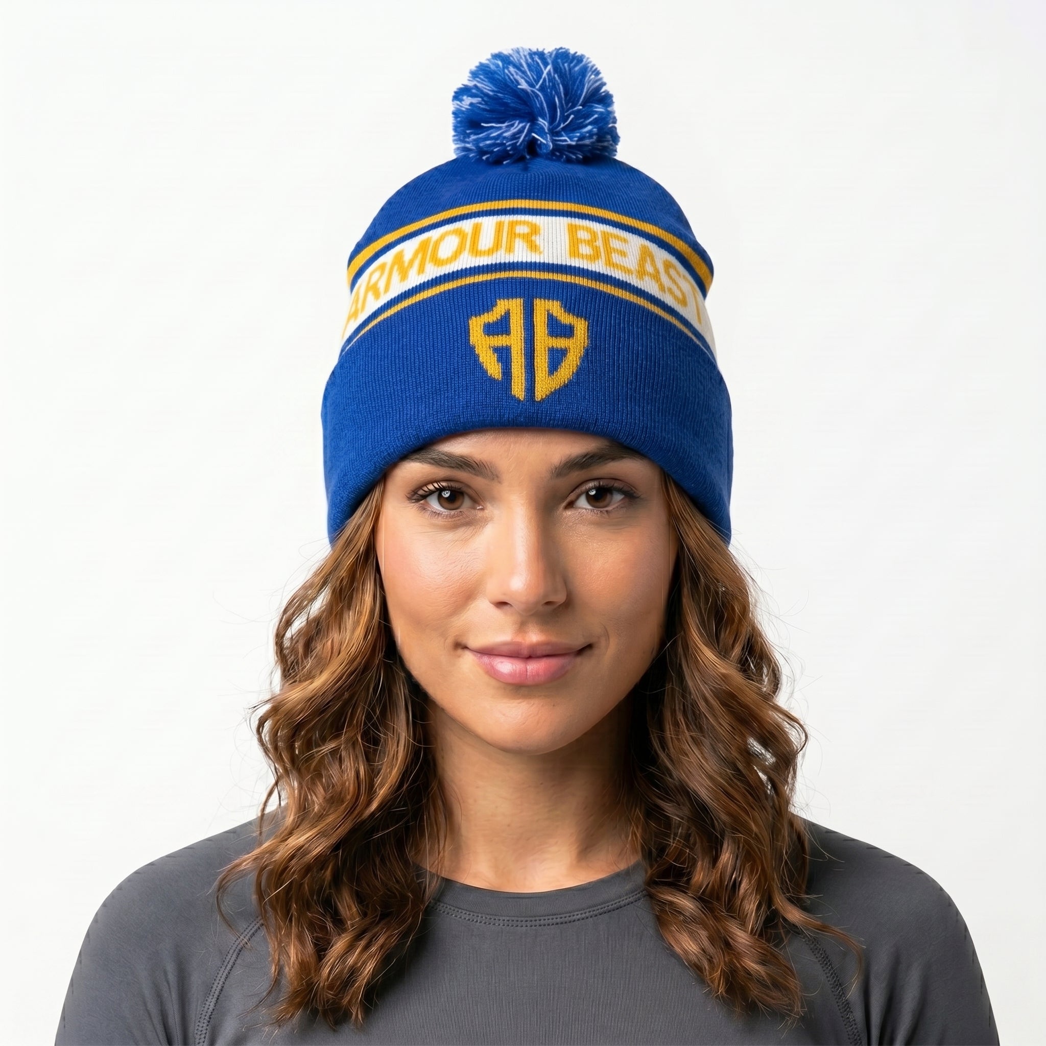 Blue cap with puff